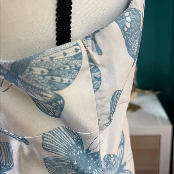 Shekou Butterfly Effect NWT 100% Satin Y2K Inspired Blue White Slip Dress - Picture 6 of 11